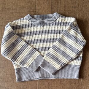 Rylee + Cru Gray and Cream Ribbed Sweater